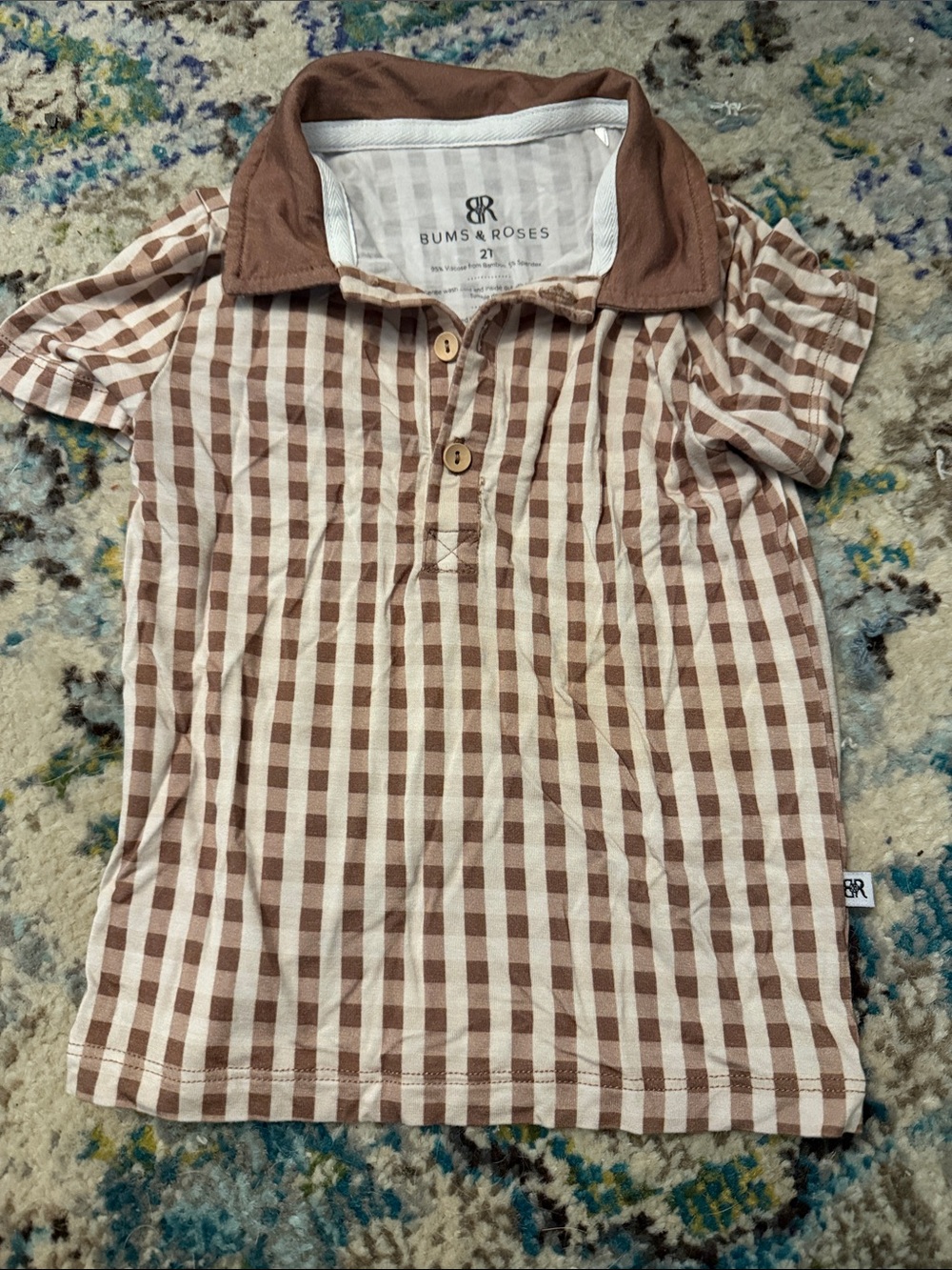 Bums & Roses Brown Check Polo for Kids